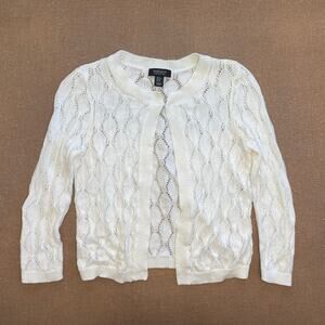 Y2K White Knit Boho Goth Delicate Fairy Crochet Linen Cardi whimsical cozy sz S